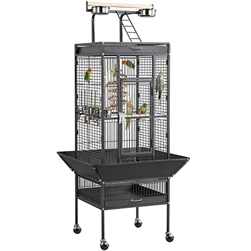 Yaheetech Jaula para Pájaros Jaulas Grandes para Canarios Loros Jaula Metal Grande 64 x 64 x 157 cm Negro