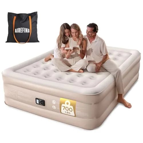 Airefina Colchón de Aire Queen con Bomba integrada, colchón Inflable Mejorado de 18 pies con Bolsa de Transporte, Cama de Aire Alta para Acampar en casa, colchones inflables de 700 Libras máximo