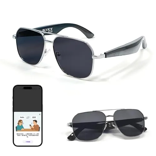 Gafas Inteligentes AI, Gafas de Traductor Inteligente, UV Gafas Bluetooth para Hombre y Mujer, Gafas Inteligente con Bluetooth 5.4, Altavoz Soporte 144 Idiomas
