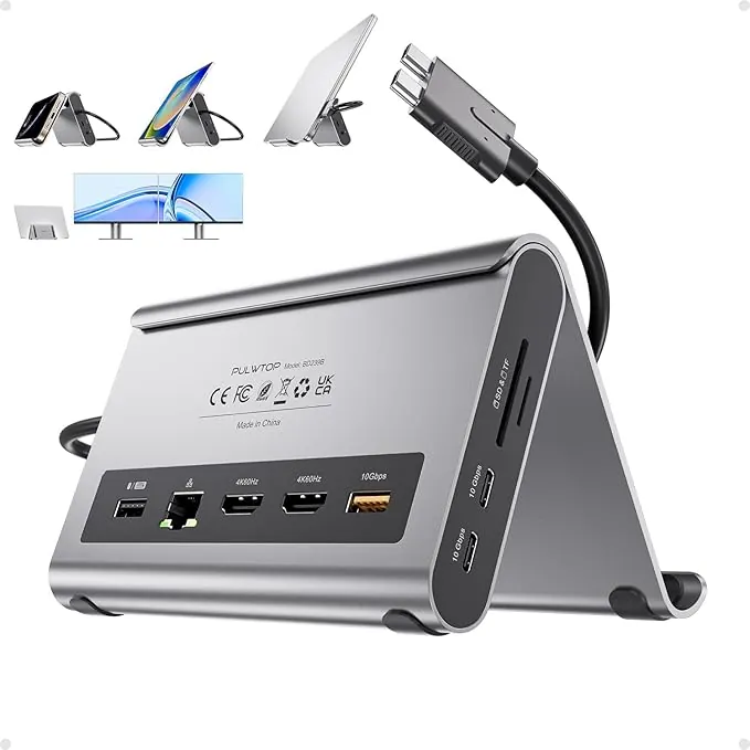 MacBook Docking Station Dual Monitor 4K@60Hz para MacBook Pro/Air M3 Pro/M4/M5 Pro/MAX, Computadora Portátil USB C Dock con 2 HDMI, PD, Ethernet, USB A/C 10Gbps, Audio, SD/TF, USB 2.0