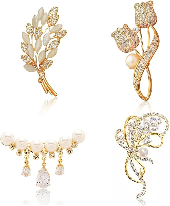 Broche para mujer, 4 piezas de diamantes de imitación, broches vintage para ropa, suéter, bufanda, cárdigan antiguo, broche de capa para fiestas, banquetes, bufandas, ropa decorada