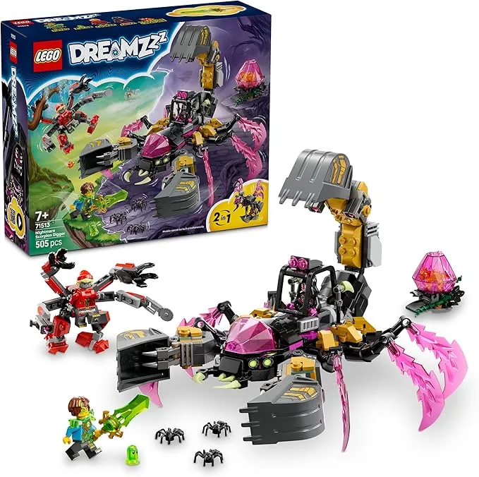 LEGO DREAMZzz 2en1 Excavadora Escorpión de Pesadilla de Juguete - Transformable en Figura de Avispa, 3 Minifiguras y Criatura del Tesoro Naranja Coleccionable - Regalo para Niños de 7+ Años - 71513