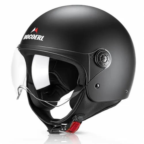 Casco de Moto Jet para Adultos, Visera Transparente, Casco de Moto para Hombres y Mujeres para Ciclomotor Cruiser Bobber y Chopper, Homologado ECE2206, Casco Retro 3/4 (XL)