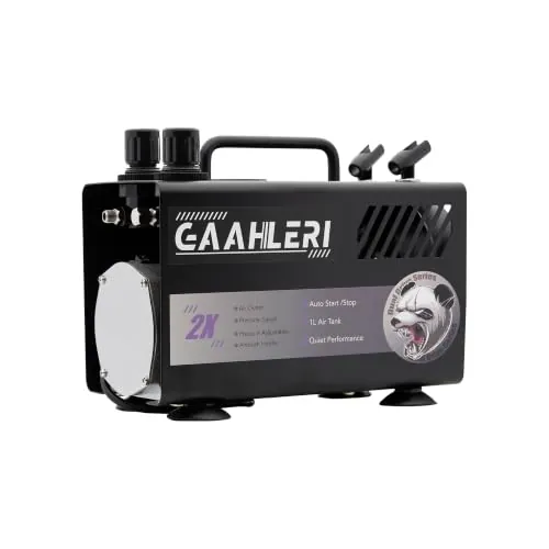 Gaahleri Kit de pintura de aerógrafo con tanque de aire compresor, sistema de salida de aire dual de 1 litro, guía de cepillo de aire avanzada, decoración manual de pasteles, pintura de tatuajes de