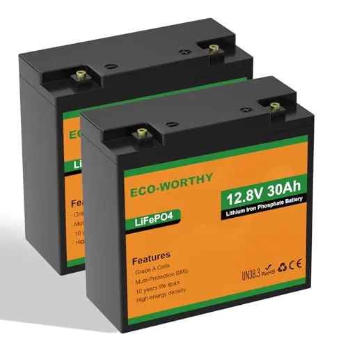 ECO-WORTHY 2X Batería LiFePO4 12V 30Ah BMS 25A para Autocaravana