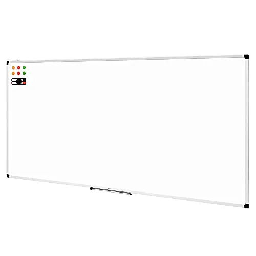 Amazon Basics pizarra magnética blanca con bandeja para rotuladores, borrado en seco, marco de aluminio, tablón de anuncios magnético, montaje en pared; para hogar, oficina y escuela, 240 x 120cm