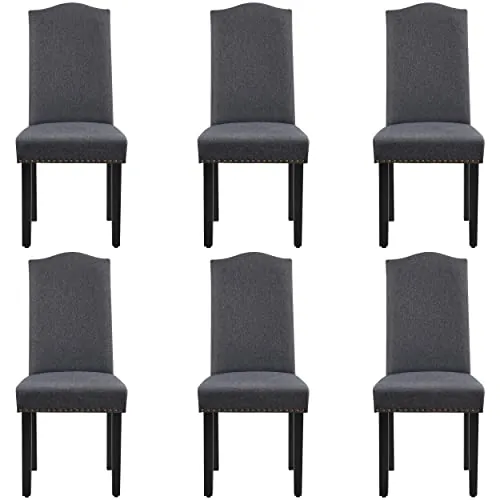 Yaheetech 6pcs Sillas de Comedor Tapizadas en Tela Silla con Respaldo Gris