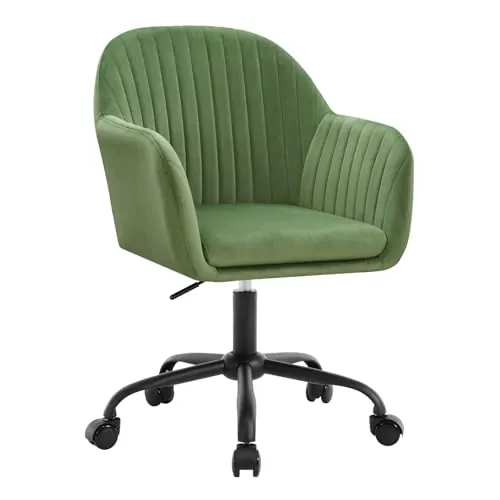 WOLTU Silla Ergonómica Escritorio, Silla Oficina Giratoria con Ruedas, Silla Ejecutiva con Respaldo Ancho y Asiento Amplio, Altura Ajustable, Silla de Ordenador Terciopelo, Verde, BS166gn