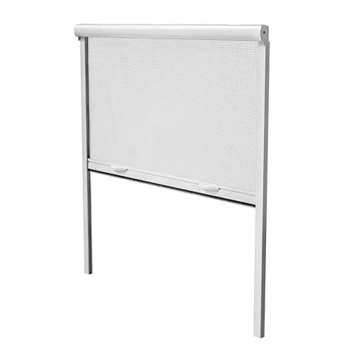 Amig - Mosquitera Enrollable para Ventanas - Aluminio Blanco y Malla de Fibra de Vidrio Gris - Fácil de Instalar - Protección contra Insectos - 140 x 140 cm - Resistente y Transpirable