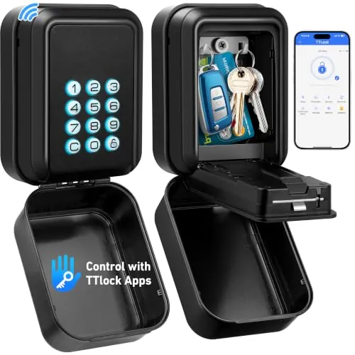 ENONEO Caja de Seguridad para Llaves - TTlock Smart Lock Box Bluetooth Antirrobo [Impermeable IP65 & Acceso de Gestión Avanzada] Exterior Caja Fuerte Llaves Combinacion Caja Llave Seguridad