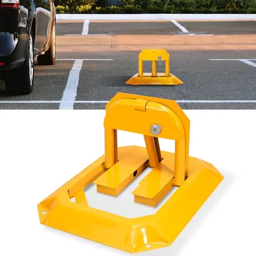 Sonnewelt 1 barrera de aparcamiento con 3 llaves, plegable, cerradura universal de aparcamiento, postes de barrera para garaje y entrada (amarillo)