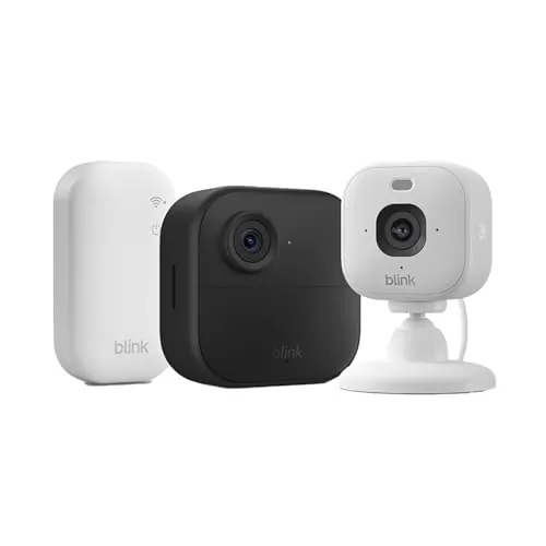 Blink Outdoor 4 + Cámara Mini 2K+ Blink Blanco (última generación) | cámara de seguridad inteligente HD sin cables, 2 años de autonomía| sistema de 1 cámara con Sync Module Core incluido