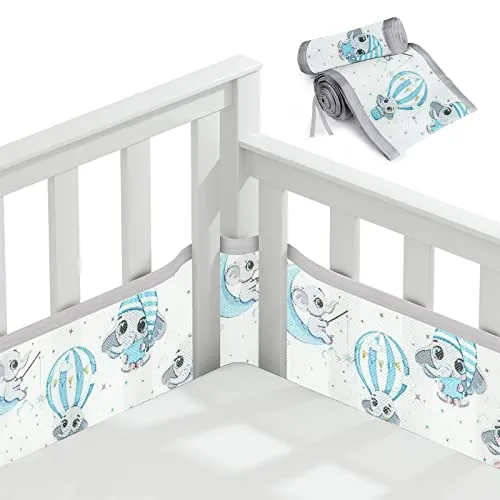 Aolso Protector de Cuna,Parachoques de Cuna para Bebés,Malla para Cuna para Bebé,Protector de Cuna Adecuado,Cuna de protección de Cuna Cubierta,Cuna de Bebé de Malla Transpirable(Elefante)