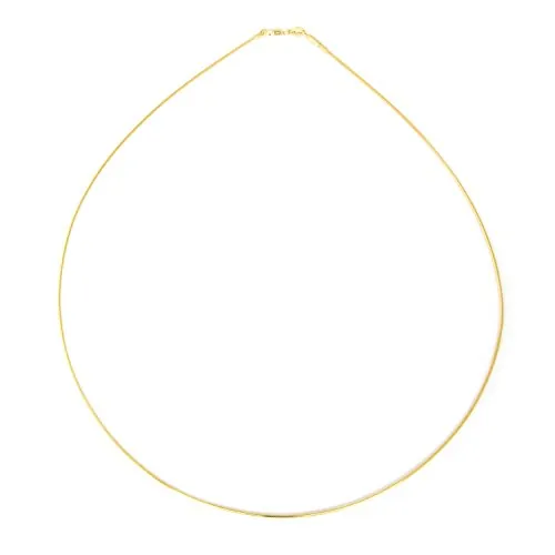 Collar cadena pulsera tobillera Tipo Omega Serpiente de fina plata de ley 925 bañada en oro 14kt 1mm Bisutería Italiano Mujer Hombre - 30, 35, 40, 45, 50, 55, 60cm