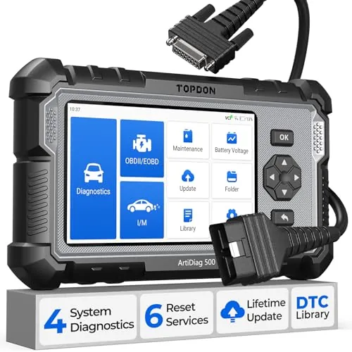 TOPDON AD500 OBD2 diagnosis coche multimarca con 4 Sistemas y 6 Funciones de Reinicio, Sistema de Motor ABS SRS Transmisión, reinicio para aceite/SAS/TPMS/ETS/BMS/freno, Actualización gratuita de WiFi