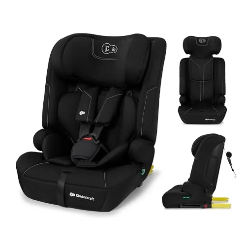 Kinderkraft SAFETY FIX 3 PRO, Silla de Coche i-Size 76–150 cm, ISOFIX, Top Tether, Protección Lateral H-GUARD, Arnés 5 Puntos, Funda Lavable, Fácil Instalación, Negro