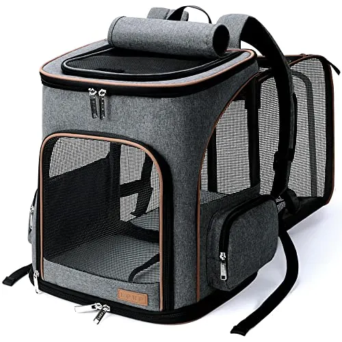 Lekesky Transportin Gato Mochilas para Gatos y Perro Bolsa para Mascotas Expandible Mochila Gato para Automóvil/Avión (Gris, M)