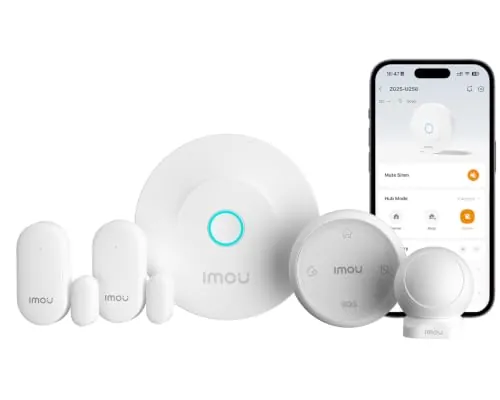 Imou Kit Alarma Casa WiFi, Sensor Movimiento, Matter, sin cuotas, Alexa | Control Remoto 3 Modos (hogar/ausente/desarmar); PIR 8 m 90°; Sirena; Zigbee; enlace cámaras Imou