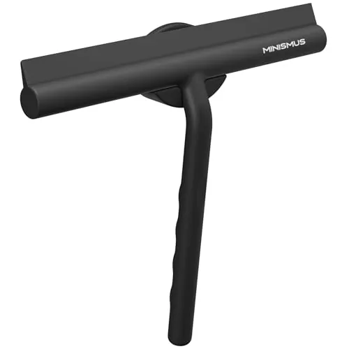 Minismus Limpiacristales para Ducha, baño, Azulejos, Espejos, Ventanas, Incluye Soporte magnético sin taladrar, Autoadhesivo, diseño Moderno (Negro, 21 cm)