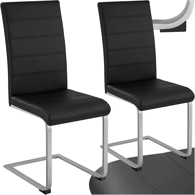 tectake® Conjunto de Sillas de Comedor, Diseño Moderno, Asiento y Respaldo Acolchado, Piel Sintética, Ergonómico, Ligero, Montaje Rápido, Sillas Cocina, Silla Comedor - 2 Sillas Negro