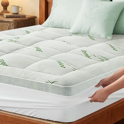 Sobrecolchón Doble de Fibra de Bambú 160x200cm, Topper Colchón 1000g/㎡