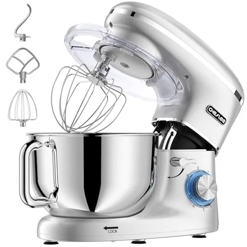 CHeflee Batidora Amasadora Profesional,2000W Amasadora Pan Repostería,6.2 L Bajo Ruido Robot de Cocina Multifunción,Gancho para Masa,Batidor Plano,Protección para Salpicaduras 6 Velocidades Batidora