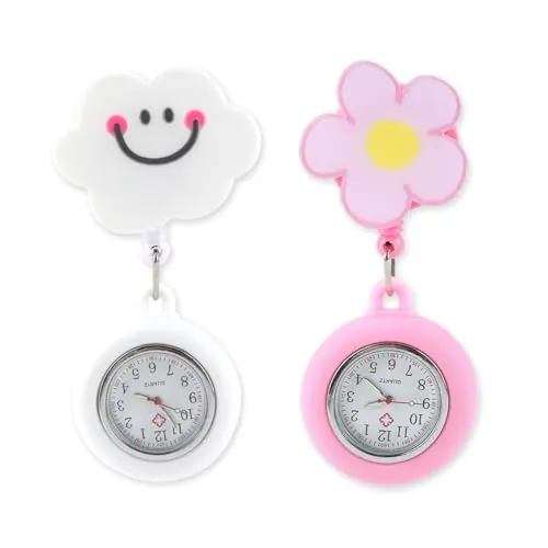 JUGNAW Set de 2 Relojes de Reloj Enfermera con Broche Retráctil, Relojes de Bolsillo de Silicona para Personal Médico con Clip, Movimiento de Cuarzo Preciso, Regalo Ideal para Enfermeras y Doctores