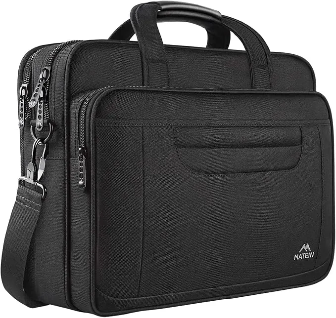 MATEIN Bolso para Computadora Portátil de 17 Pulgadas, Bolso de Hombro, Maletín de Negocios Grande Multifuncional, Aplicar para Hombres/Escuela/Viaje/Ordenador Portátil, Negro