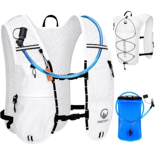 ONETOALL Chaleco Running Hombre Mujer, Ligero Mochila Hidratacion Trail Running, Chaleco para Correr con Bolsa Agua 2L, Silbato y Reflectante para Ciclismo Senderismo