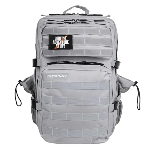 Mochila Táctica 45L – Mochila Cabina Avión, Oxford 1000D Impermeable, Compartimento Zapatillas y para Ordenador, Gimnasio, Hombre y Mujer, by ELITEX TRAINING (Light Grey)