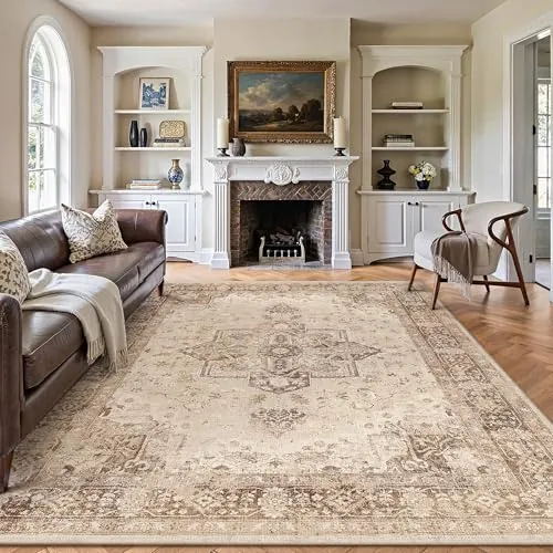 PureCozy Vintage Alfombra Salon 200x300cm Alfombras de Habitacion Marrón Carpet Lavable Lavadora Pelo Corto Rug Antideslizante Tapetes para Sala Tapete Quarto Comedor Rugs