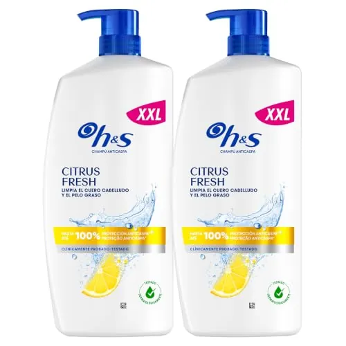 H&S Citrus Fresh Champú Anticaspa para Pelo Graso Aroma a Cítricos, 2x1L