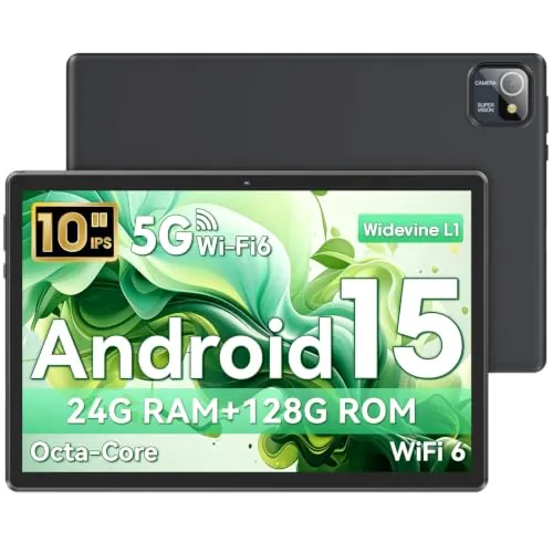 Tablet 10 Pulgadas, Tableta Android 15, Unisoc T30 Quad-Core, 18 GB RAM + 128 GB ROM + 1 TB TF, Pantalla HD IPS 1280x800, Cámara Dual 5MP + 8MP, 6000 mAh, WiFi 6, BT 5.0, Widevine L1, GPS (X90)
