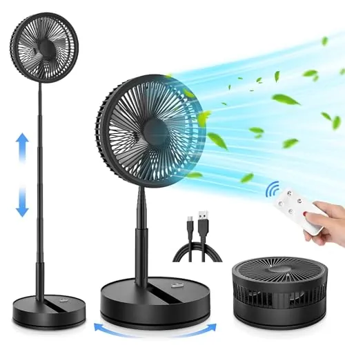 Ventilador de Pie Portátil Plegable Oscilante - 8.6" 8000mAh Bateria Recargable USB C Pequeño Mesa Ventiladores con Control Remoto, Ventoinha Pedestal Silencioso para Hogar Dormir Oficina Viaje