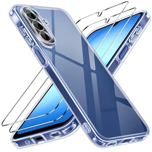 ivoler Anti-Amarillo Clara Funda para Samsung Galaxy A18 / A17 4G / 5G con 2 Piezas Cristal Templado, [Protección Militar] Carcasa Protectora Antigolpes Antiarañazos Transparente Bumper Case