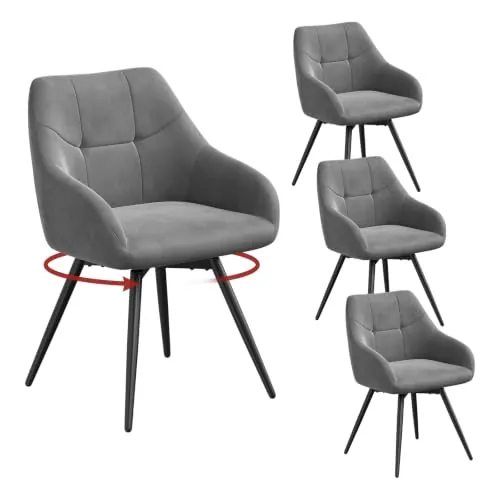 WOLTU Juego de 4 Sillas de Comedor Giratorias con Respaldo,Gris