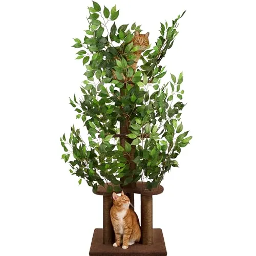 Arbol rascador con Hojas Compacto y Estable para Gatos Grandes – 4 Niveles para trepar, rascar y Descansar – Hojas seguras – Fácil Montaje – Materiales Resistentes y Aptos para Mascotas – 160CM