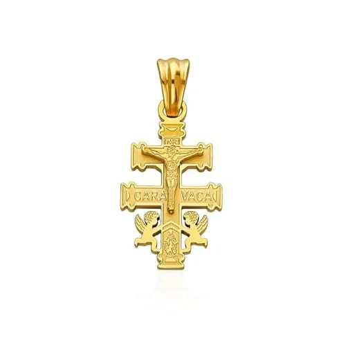 AVANCY Colgante Cruz de Caravaca Protección en Acero 316 L. Inoxidable con Chapado en Oro 18 Klt. Unisex