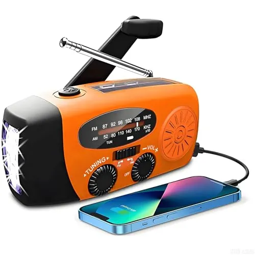 Radio Solar, Radio de manivela portátil Dynamo Radiocon Am/FM, con Linterna LED 2000mAh Recargable de Cuerda para Emergencia, Cargador de teléfono móvil USB para Acampar al Aire 2000 Mah