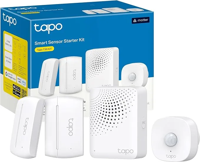 Tapo T30 Kit – Sistema de Alarma antirrobo para el hogar con 1 Sensor de Movimiento y 2 sensores de Ventana, Compatible con Dispositivos Inteligentes y alertas instantáneas en la App