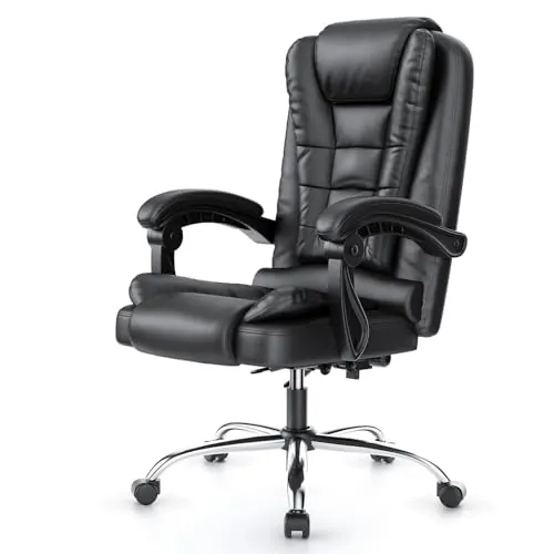rattantree Silla de Oficina Ergonómica, Silla Giratoria de Cuero PU, Negro