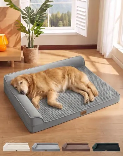 COZY KISS Cama Ortopédica para Perros Extra Grandes, XL 112x81x18cm Gris | Espuma Alveolada, Base Antideslizante, Funda Impermeable y Desmontable, Lavable a Máquina, Sofá Portátil en L para Mascotas