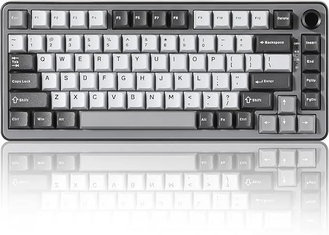 YUNZII B75 Pro Teclado Mecánico Inalámbrico,75% Keyboard para Juegos Hot Swap Hot Swap Custom con Knob,Pre-lubed Switches RGB,BT/Tipo-C/2.4G Teclado (Dark Grey, Milk Switch)