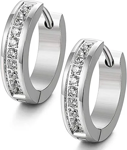 LOLIAS Pendiente de Acero Inoxidable para Mujer Pendientes Aro Circonita Cúbica Huggie Silver-tone