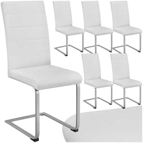 tectake® Conjunto de Sillas de Comedor, Diseño Moderno, Asiento y Respaldo Acolchado, Piel Sintética, Ergonómico, Ligero, Montaje Rápido, Sillas Cocina, Silla Comedor - 6 Sillas Blanco