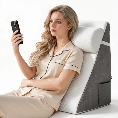 Cuña para Dormir, Almohada Triangular 3 en 1,Gris Claro, 50x50x26 cm