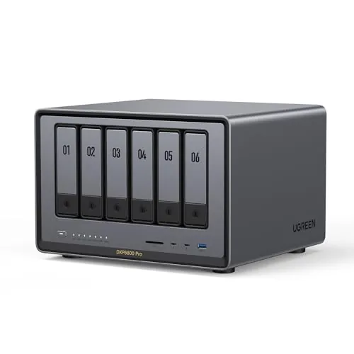 UGREEN NASync DXP6800 Pro, NAS de Escritorio de 6 bahías, CPU Intel i5 1235u de 10 núcleos, 8 GB de RAM DDR5, SSD de 128 GB, 2 Ranuras 10 GbE, 2 Ranuras M.2 NVMe, HDMI 8K, 2 TBT4 (sin Disco)