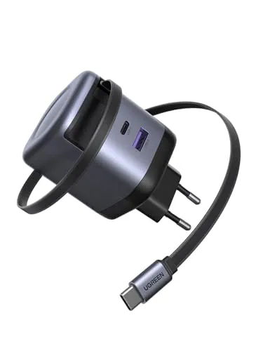UGREEN Nexode 65W Cargador USB C con Cable Retráctil Carga Rápido