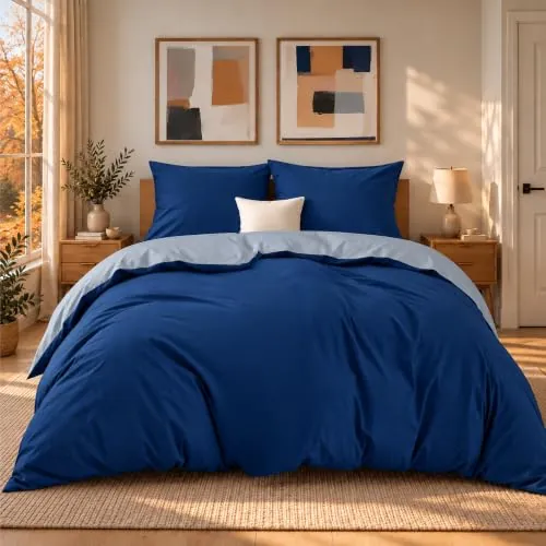 Dreamzie - Funda Nórdica Cama 180 con 2 Fundas de Almohada 65x65 cm | Reversible · Funda Edredón 240x260 · Azul Oscuro/Azul · Microfibra Ultra Suave · 3 Piezas · Cremallera · OEKO-TEX