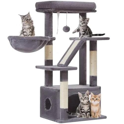 Taoqimiao Árbol para Gatos, Altura 98 cm, Torre de Gatos | Adecuado Para Gatitos, Plataformas Grandes con almohadilla, Casa Para Gatos De Lujo, Cestas Ajustables, MS029SG Gris Oscuro